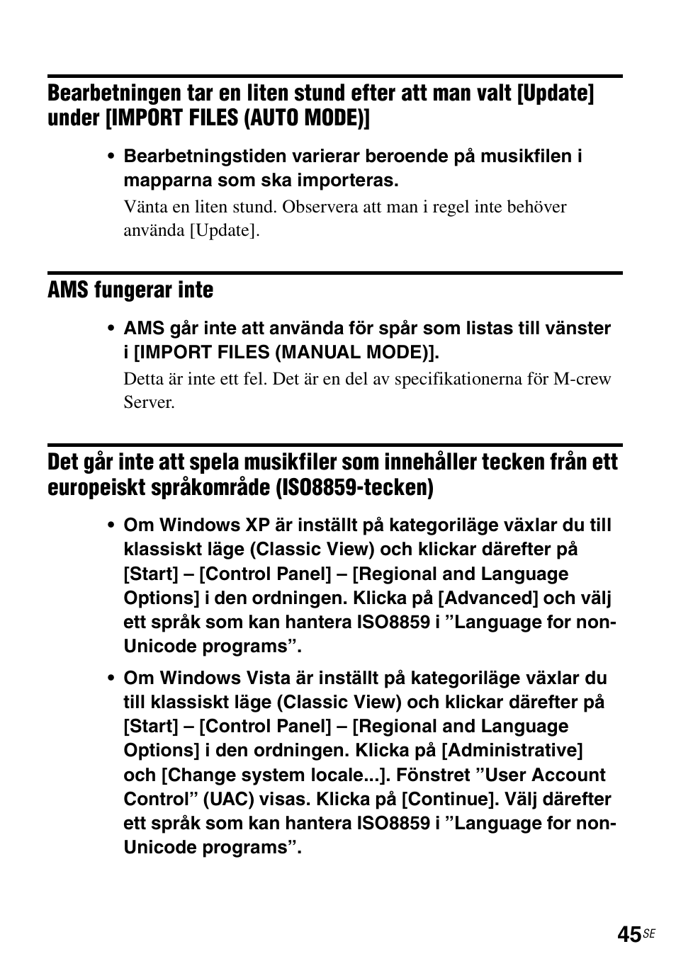 Import files (auto mode), Europeiskt språkområde (iso8859-tecken) | Sony TDM-NC1 User Manual | Page 308 / 483
