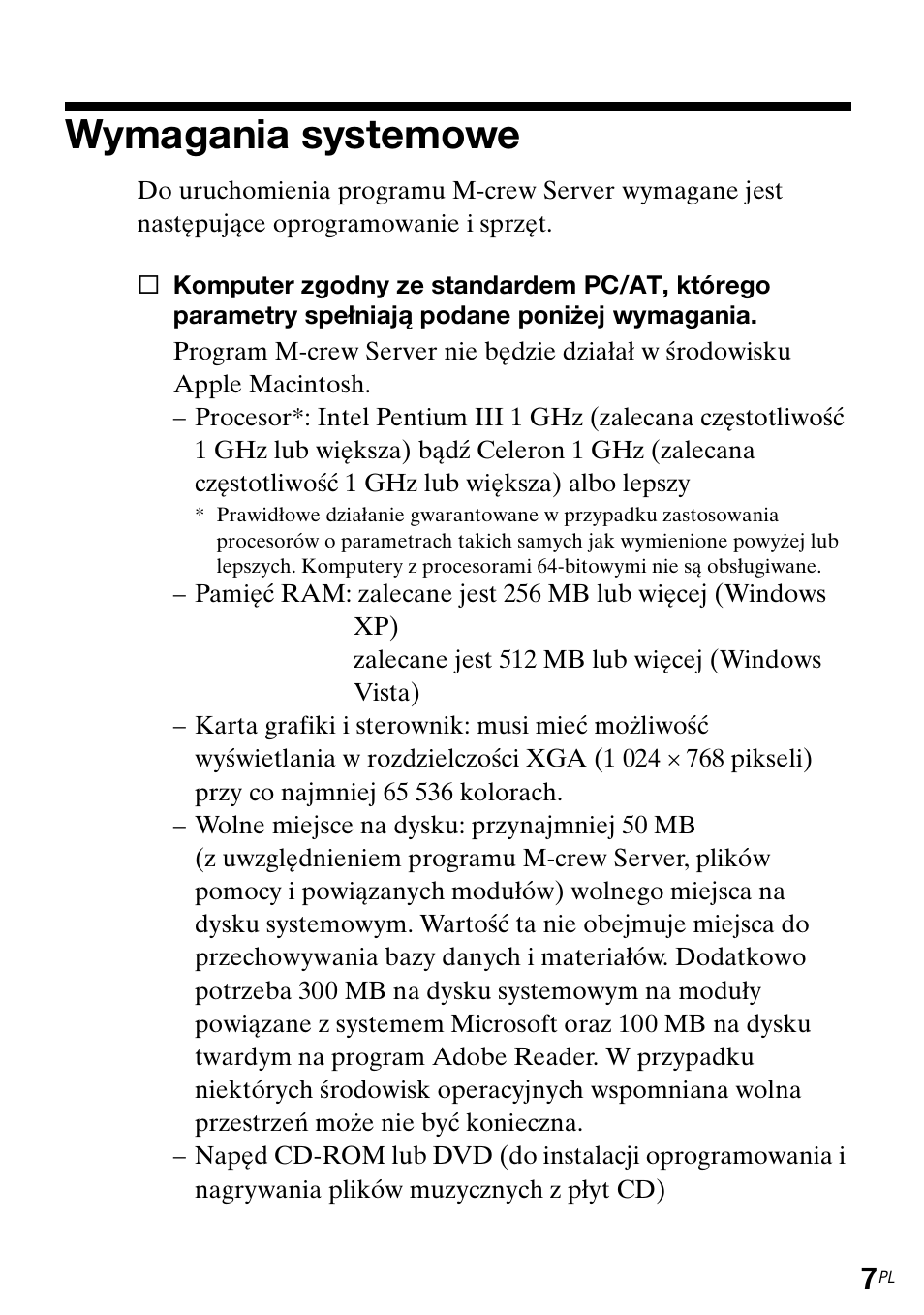 Wymagania systemowe | Sony TDM-NC1 User Manual | Page 314 / 483