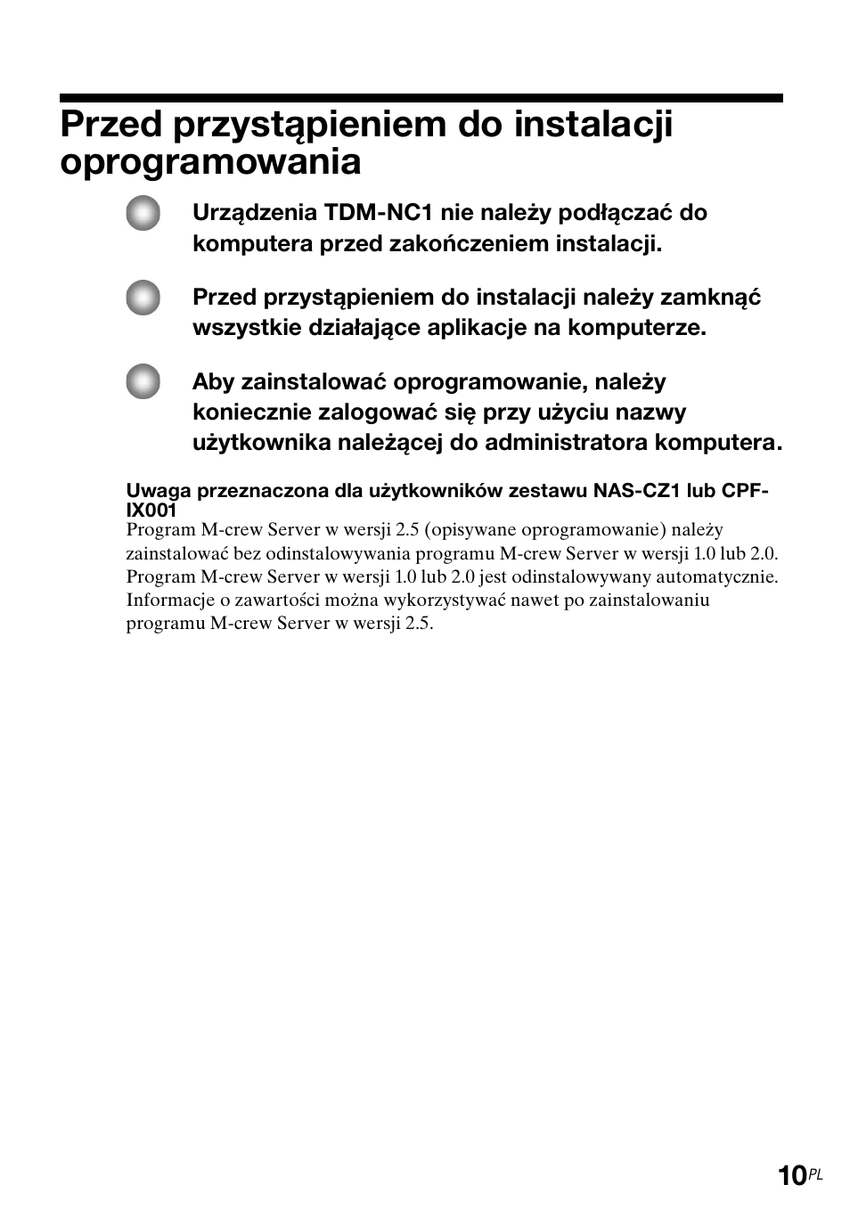 Przed przystąpieniem do instalacji oprogramowania | Sony TDM-NC1 User Manual | Page 317 / 483
