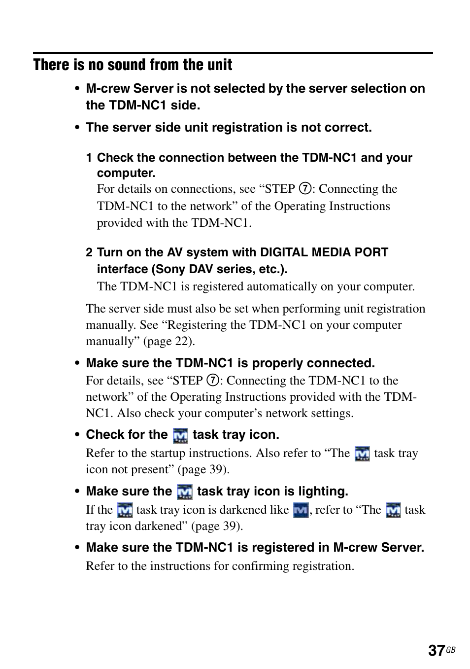 There is no sound from the unit | Sony TDM-NC1 User Manual | Page 37 / 483
