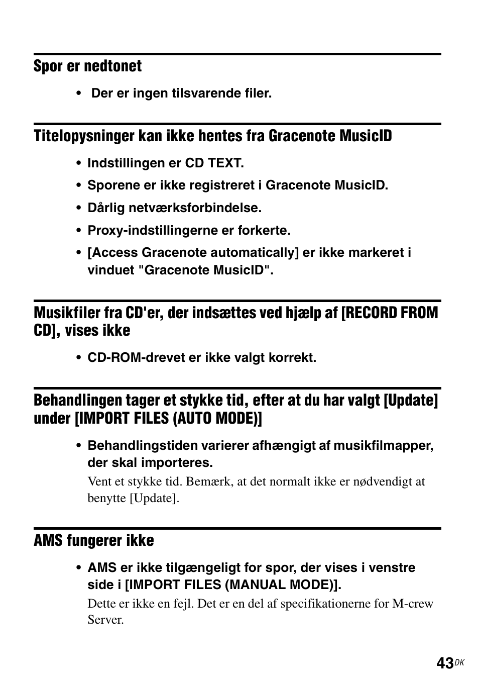 Cd], vises ikke, Import files (auto mode), Ams fungerer ikke | Sony TDM-NC1 User Manual | Page 396 / 483
