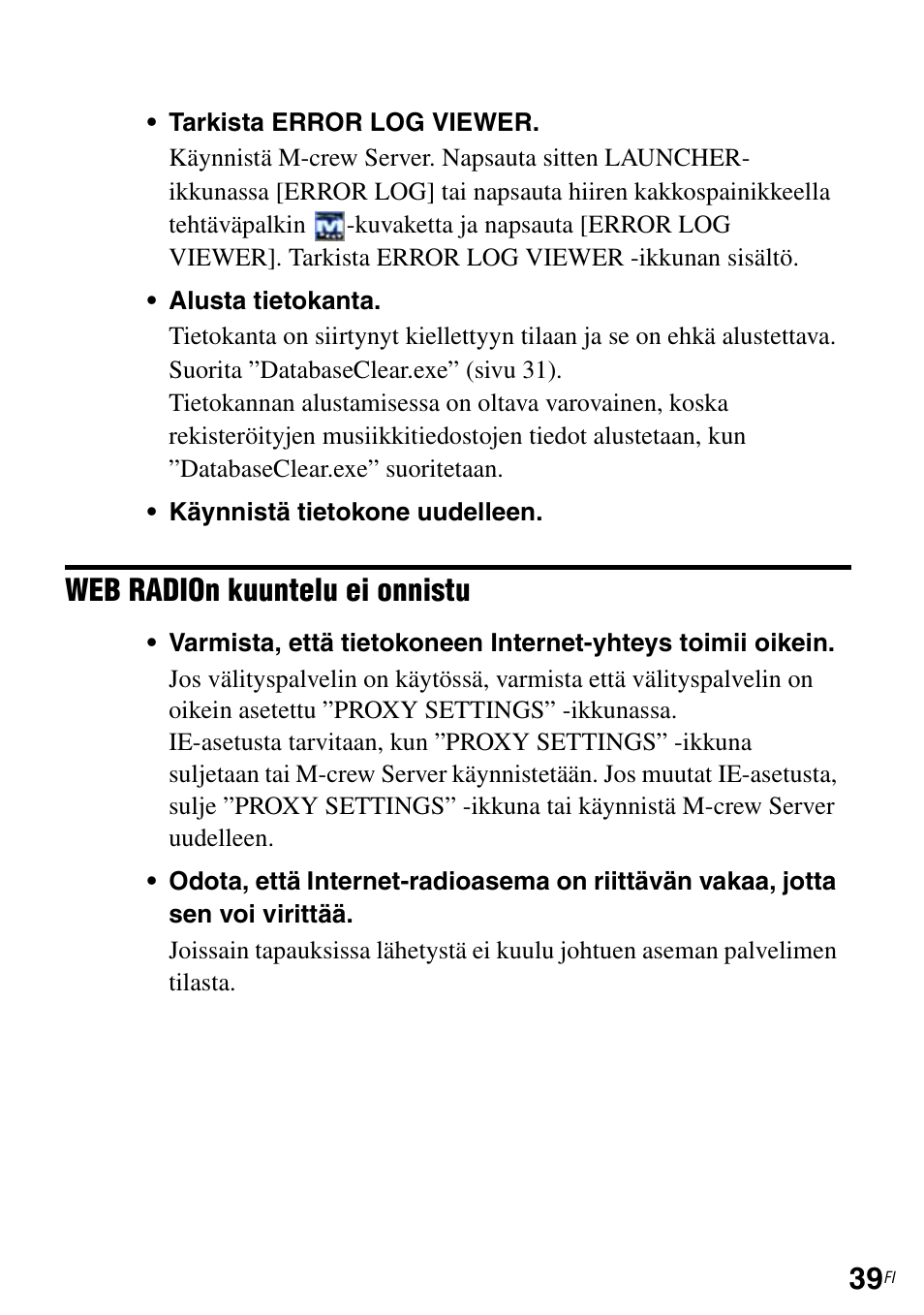 Web radion kuuntelu ei onnistu | Sony TDM-NC1 User Manual | Page 435 / 483
