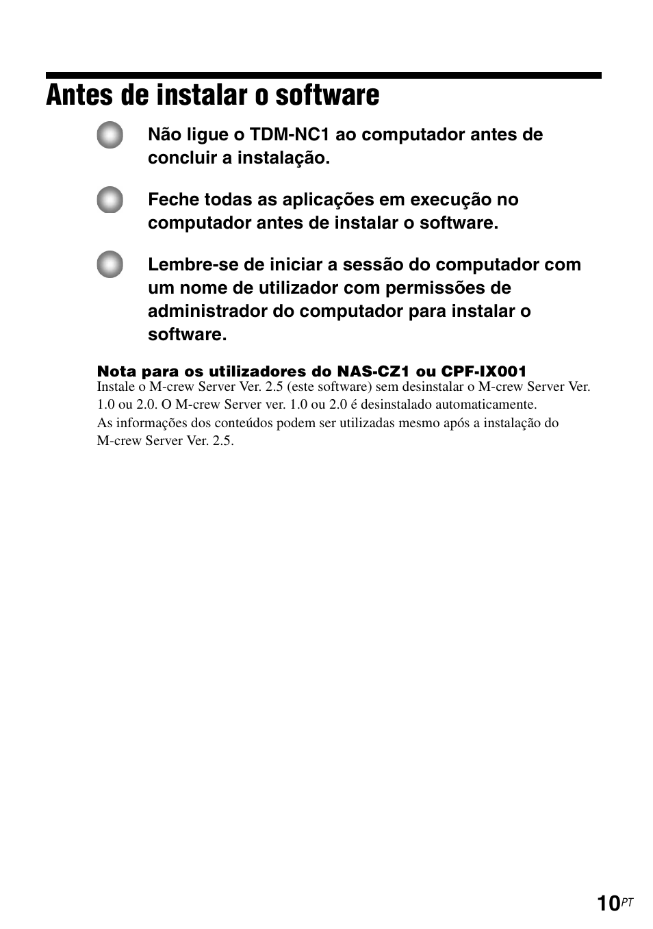 Antes de instalar o software | Sony TDM-NC1 User Manual | Page 449 / 483