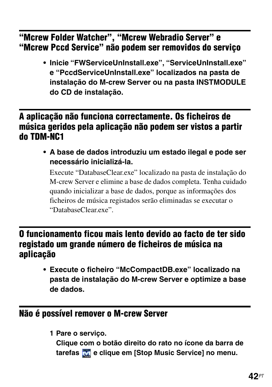Service” não podem ser removidos do serviço, Nгo й possível remover o m-crew server | Sony TDM-NC1 User Manual | Page 481 / 483