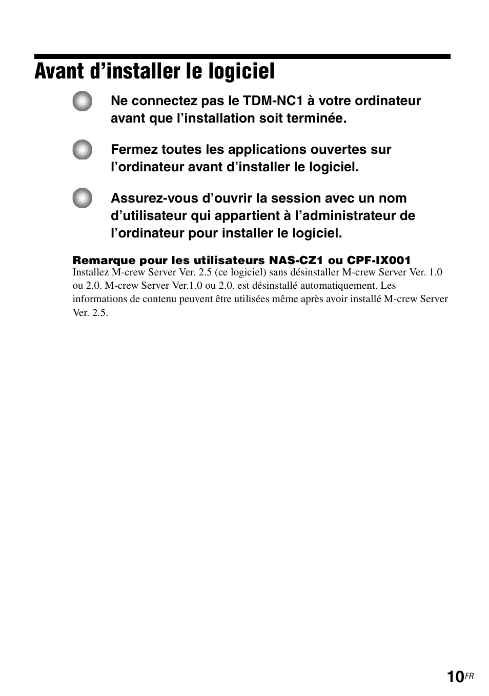 Avant d’installer le logiciel | Sony TDM-NC1 User Manual | Page 52 / 483