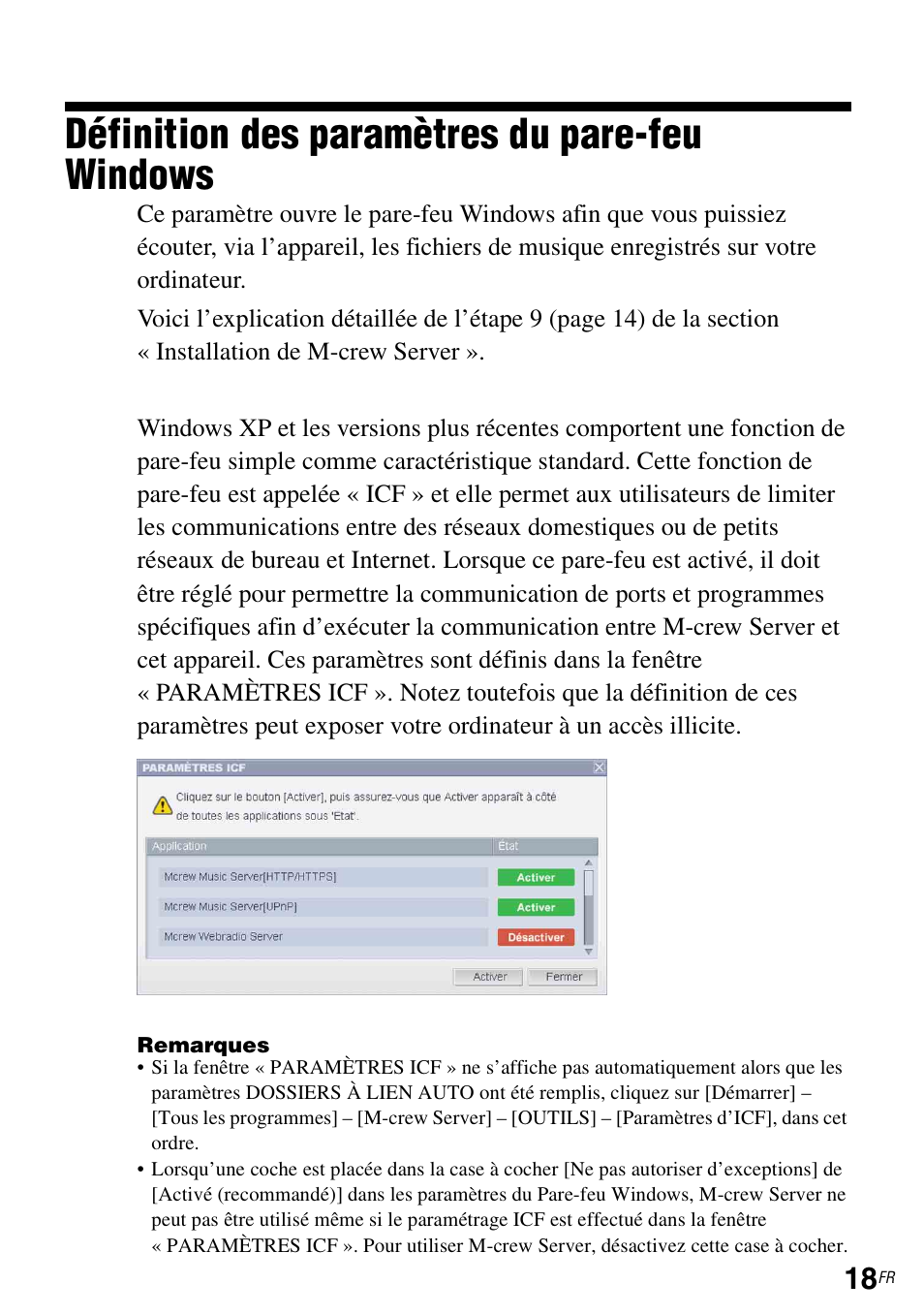 Définition des paramètres du pare-feu windows | Sony TDM-NC1 User Manual | Page 60 / 483