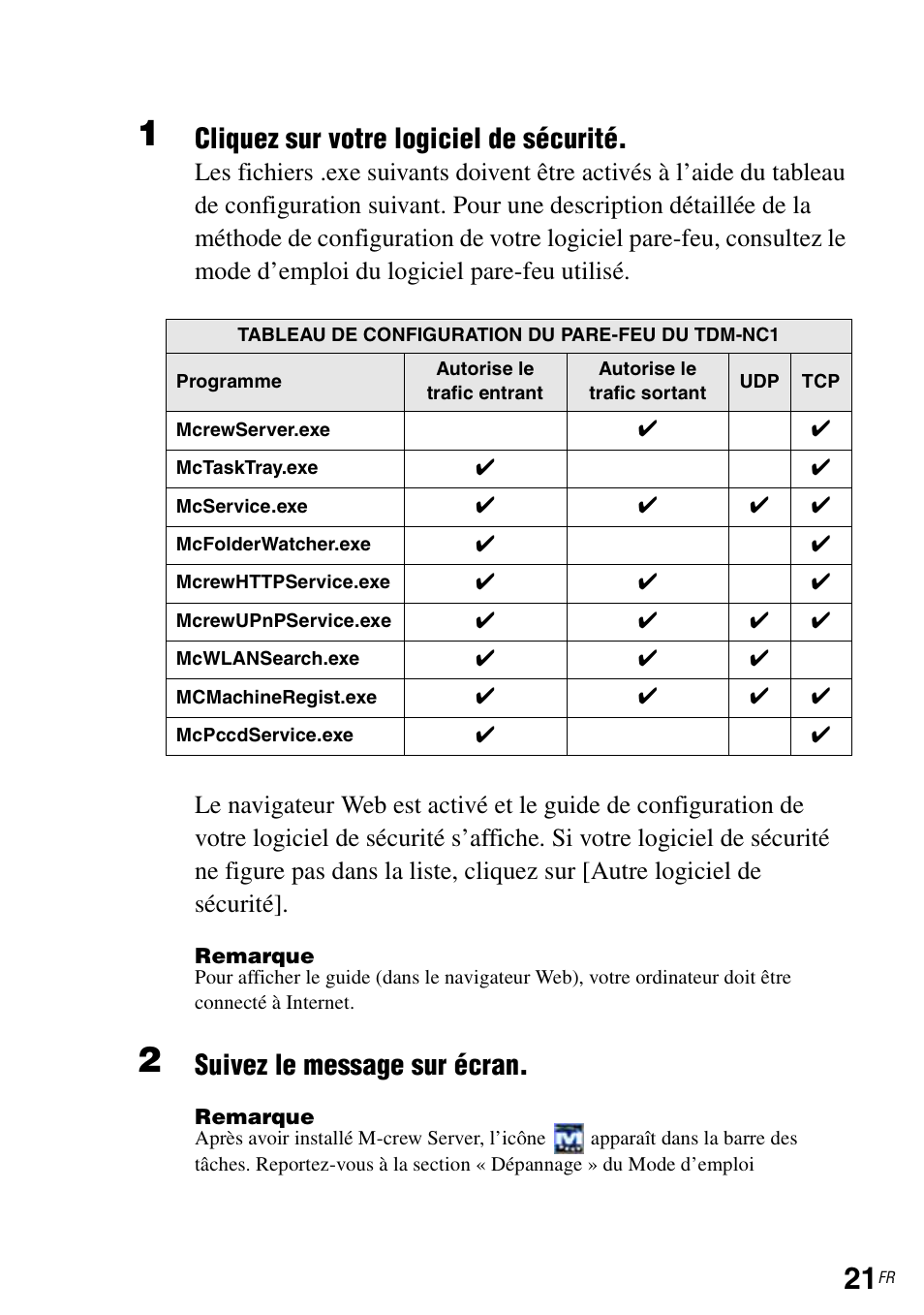 Cliquez sur votre logiciel de sécurité, Suivez le message sur écran | Sony TDM-NC1 User Manual | Page 63 / 483
