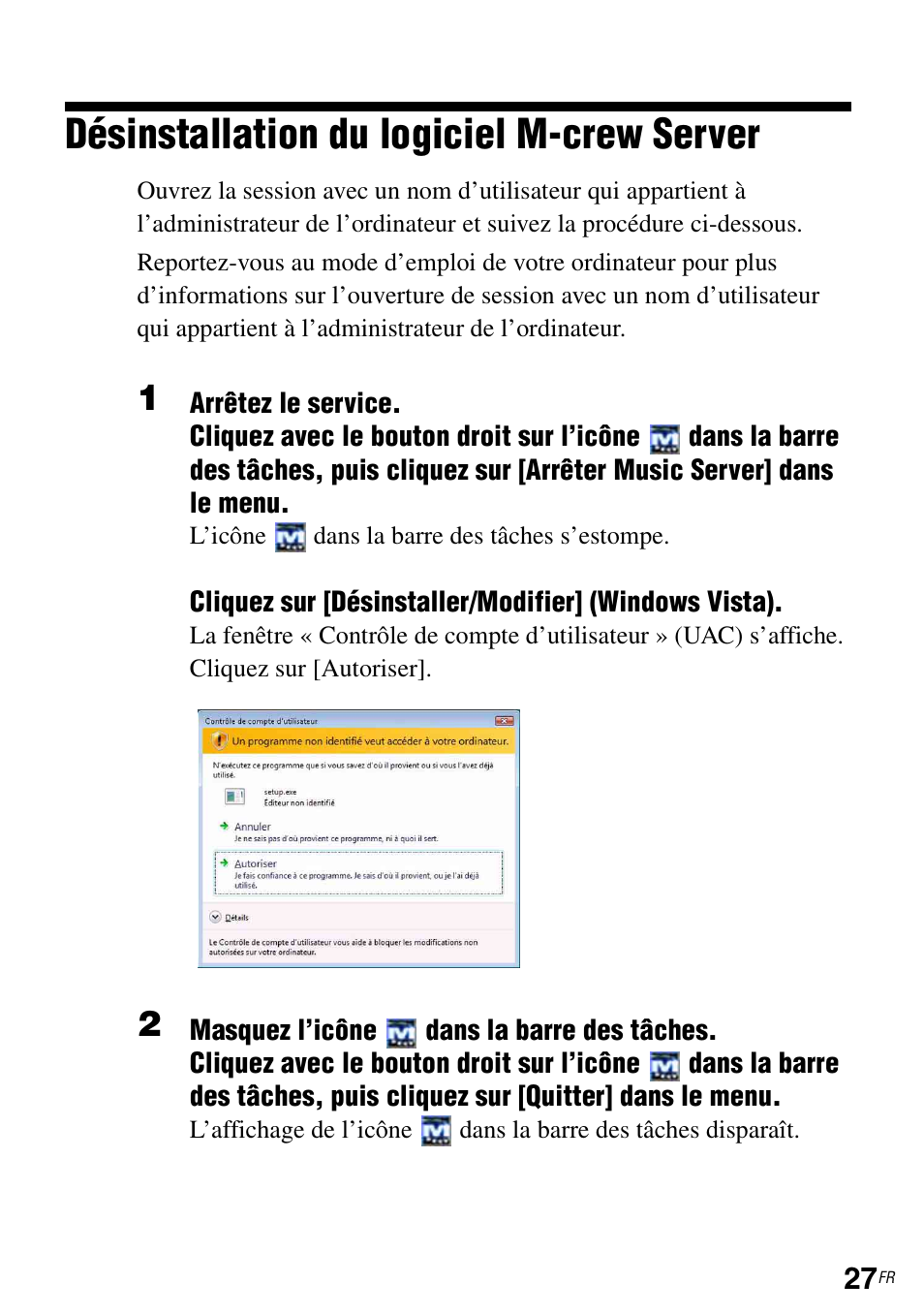 Désinstallation du logiciel m-crew server | Sony TDM-NC1 User Manual | Page 69 / 483