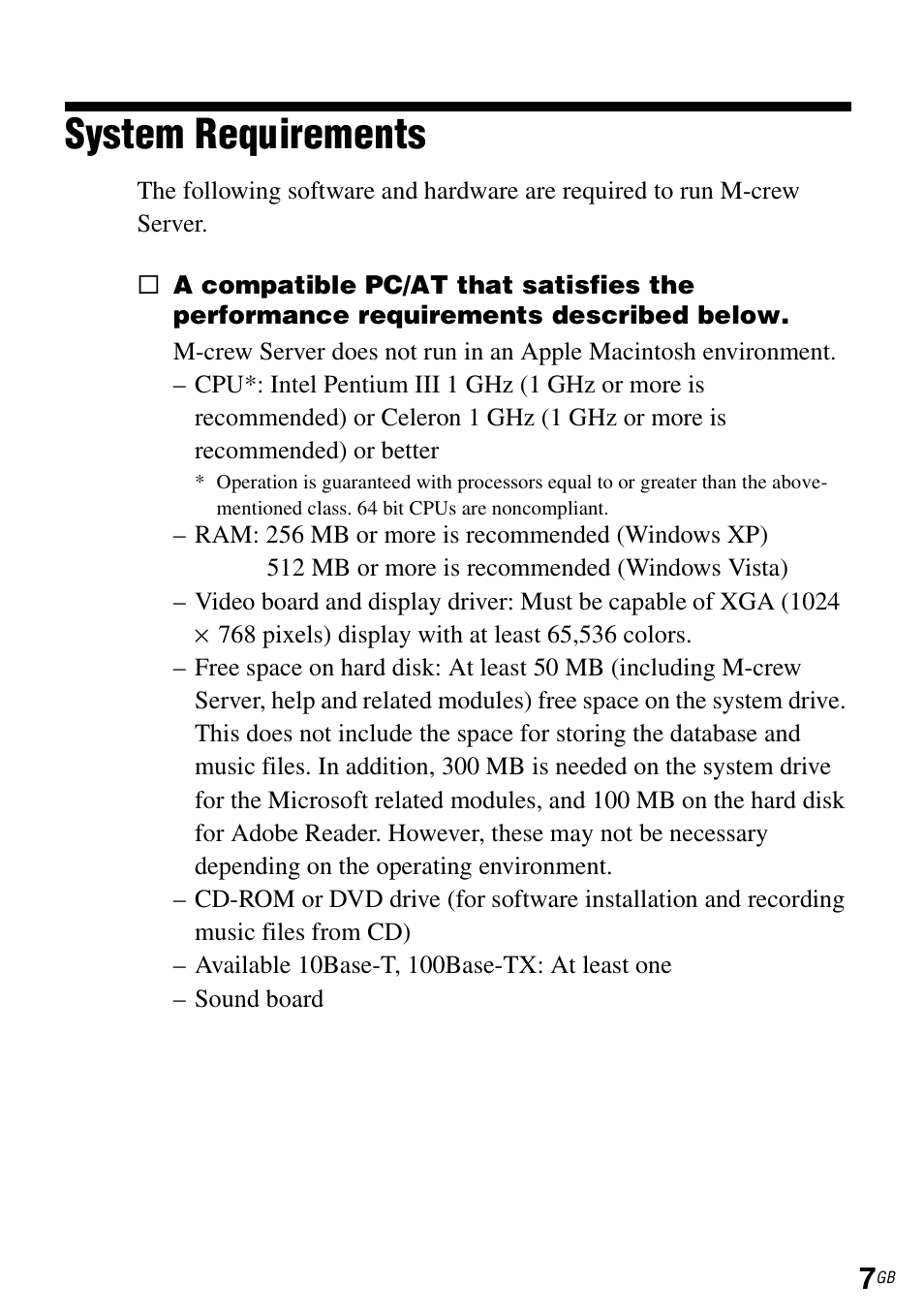System requirements | Sony TDM-NC1 User Manual | Page 7 / 483