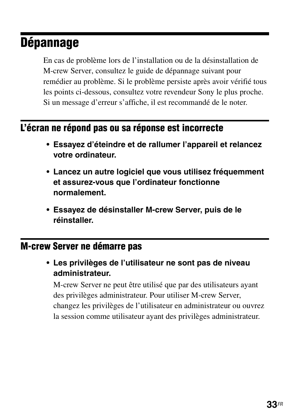 Dépannage | Sony TDM-NC1 User Manual | Page 75 / 483