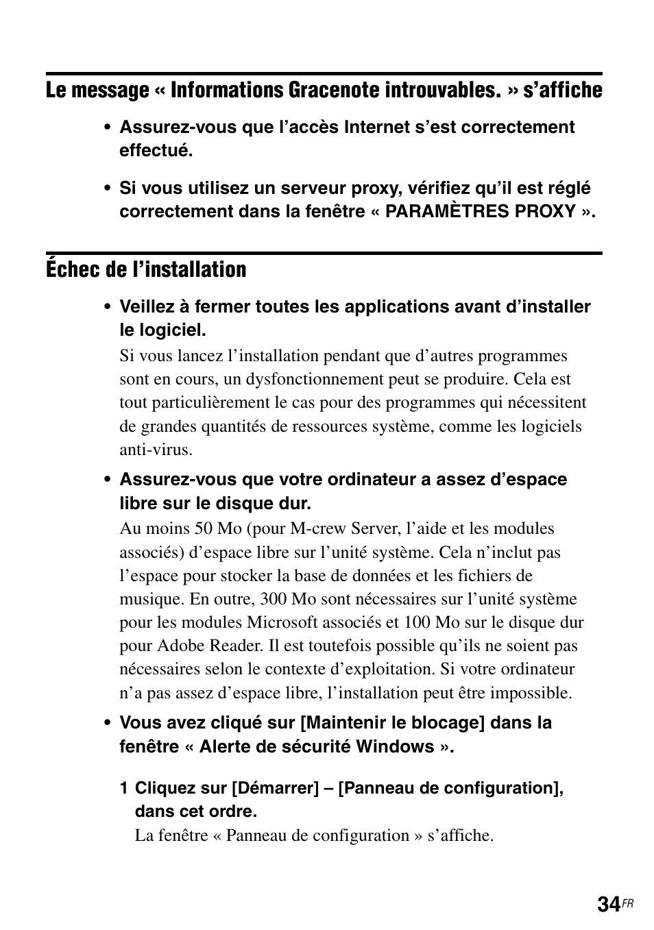 Le message « informations gracenote introuvables, S’affiche, Échec de l’installation | Sony TDM-NC1 User Manual | Page 76 / 483