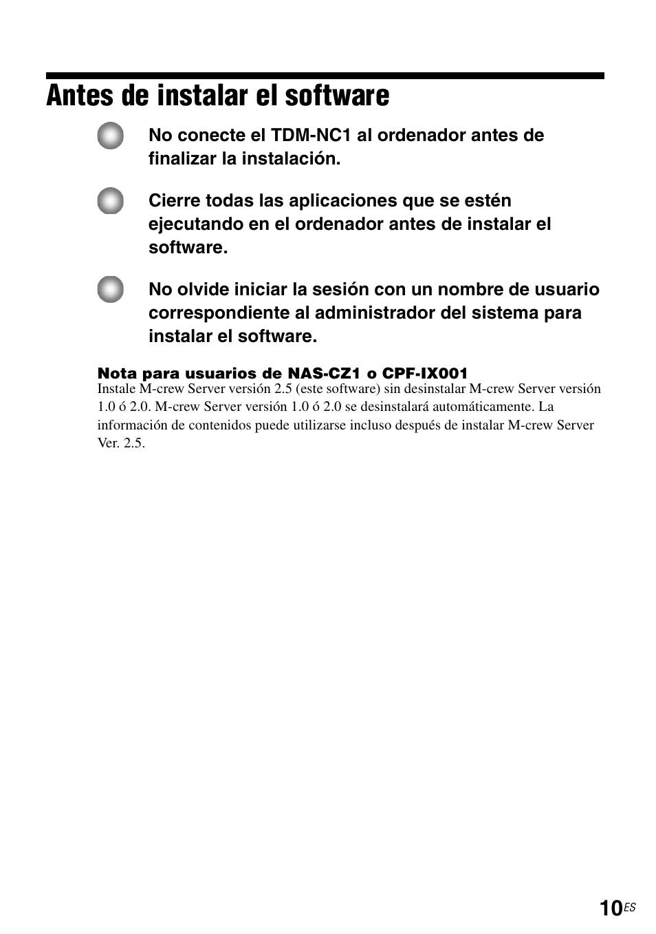 Antes de instalar el software | Sony TDM-NC1 User Manual | Page 97 / 483
