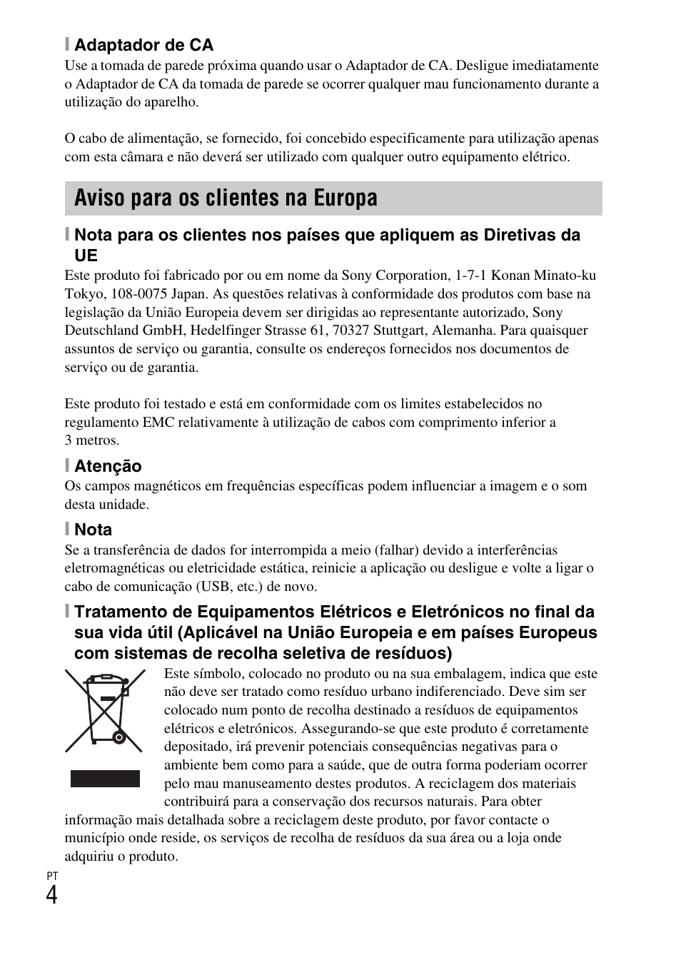 Aviso para os clientes na europa | Sony DSC-TX30 User Manual | Page 150 / 643