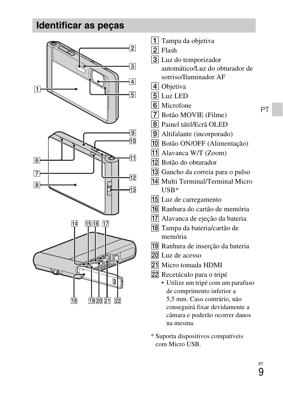 Identificar as peças | Sony DSC-TX30 User Manual | Page 155 / 643