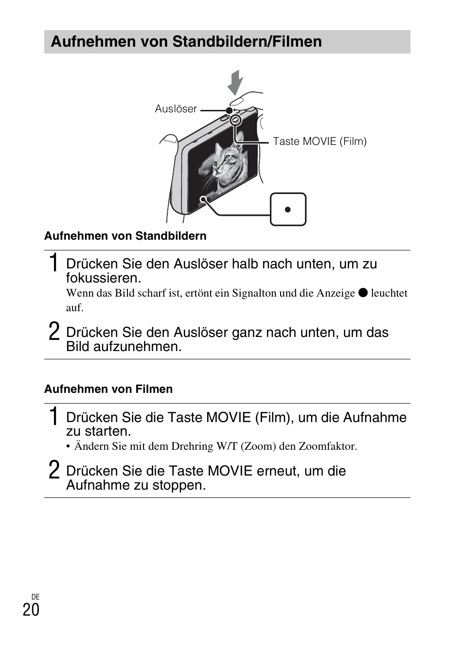 Aufnehmen von standbildern/filmen | Sony DSC-TX30 User Manual | Page 200 / 643