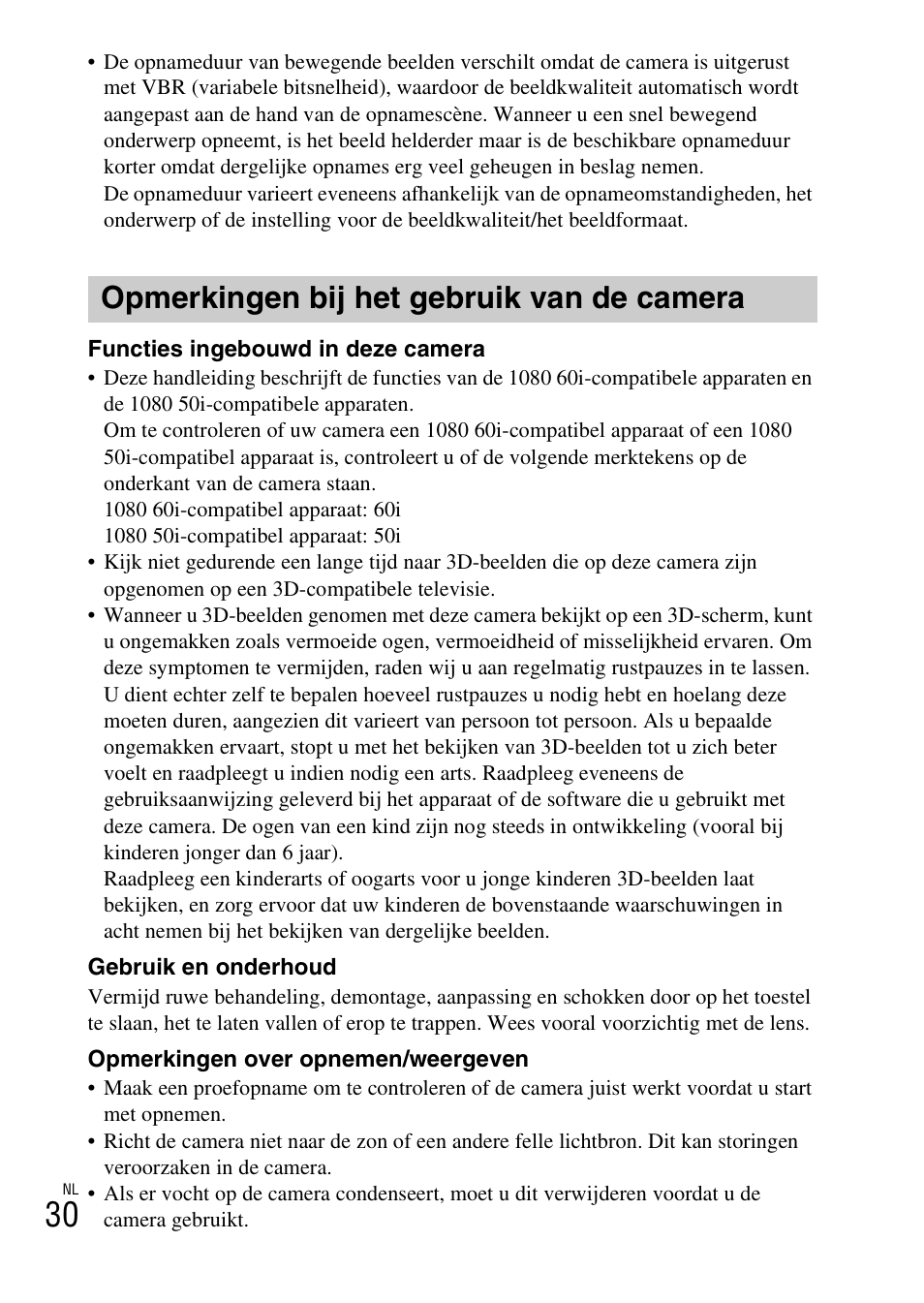 Opmerkingen bij het gebruik van de camera | Sony DSC-TX30 User Manual | Page 246 / 643