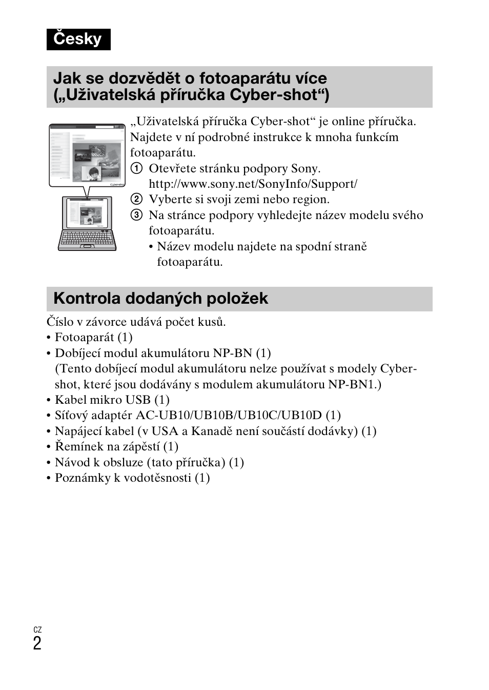 Česky, Kontrola dodaných položek | Sony DSC-TX30 User Manual | Page 288 / 643