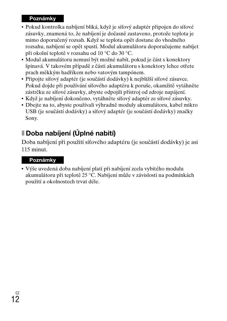 Xdoba nabíjení (úplné nabití) | Sony DSC-TX30 User Manual | Page 298 / 643