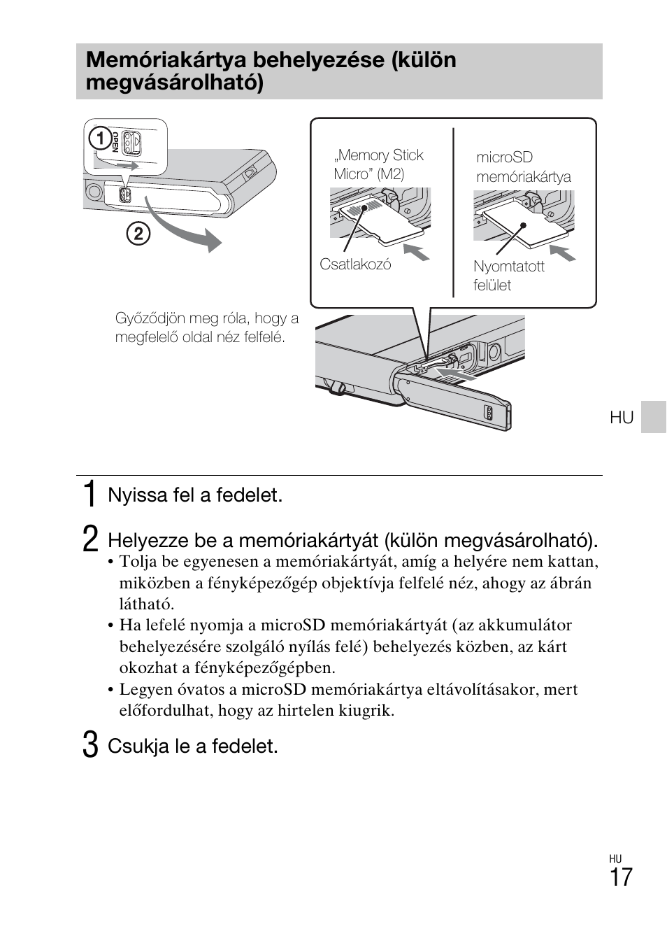 Memóriakártya behelyezése (külön megvásárolható) | Sony DSC-TX30 User Manual | Page 337 / 643
