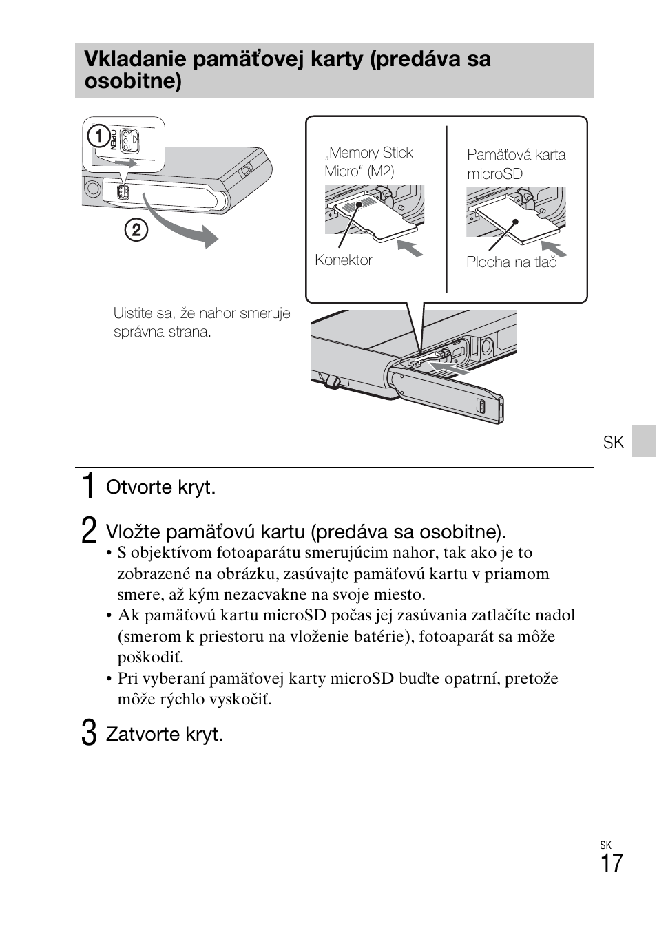 Vkladanie pamäťovej karty (predáva sa osobitne) | Sony DSC-TX30 User Manual | Page 373 / 643
