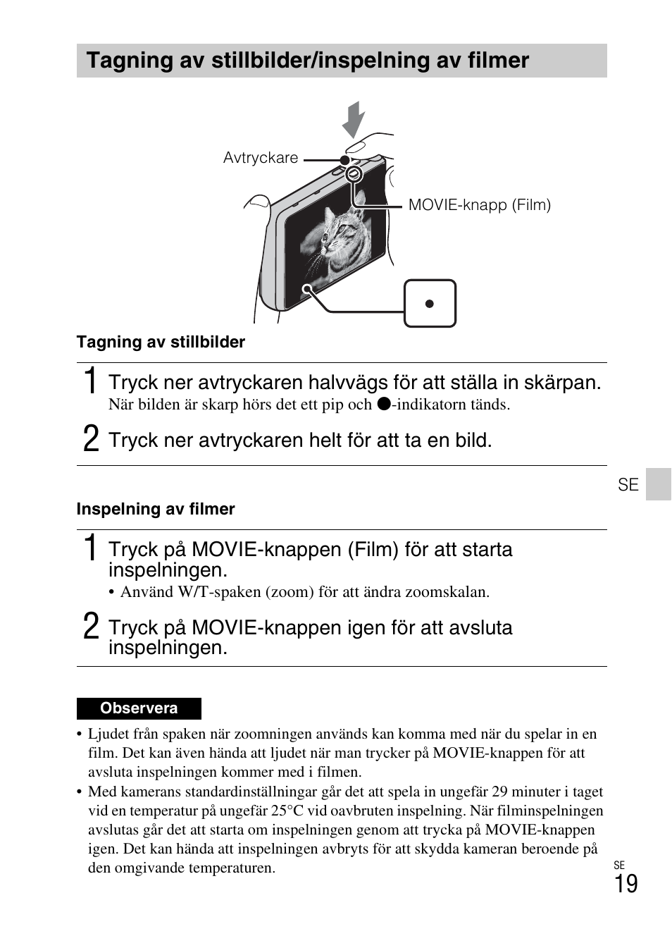 Tagning av stillbilder/inspelning av filmer | Sony DSC-TX30 User Manual | Page 413 / 643