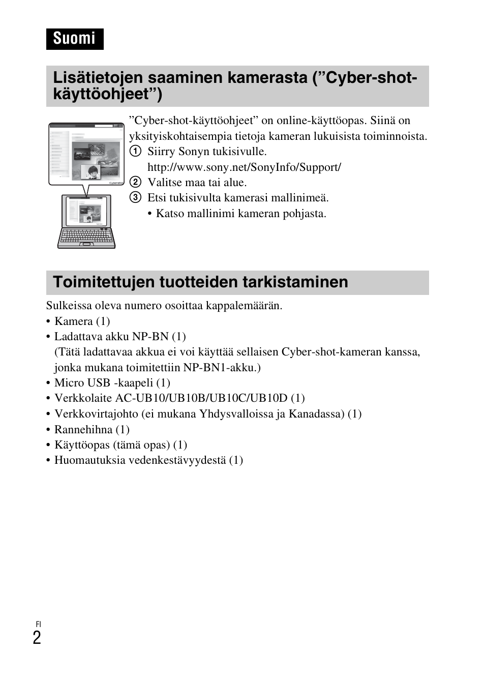 Suomi, Toimitettujen tuotteiden tarkistaminen | Sony DSC-TX30 User Manual | Page 430 / 643