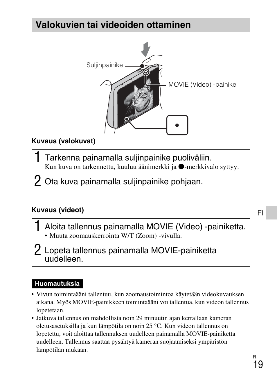 Valokuvien tai videoiden ottaminen | Sony DSC-TX30 User Manual | Page 447 / 643