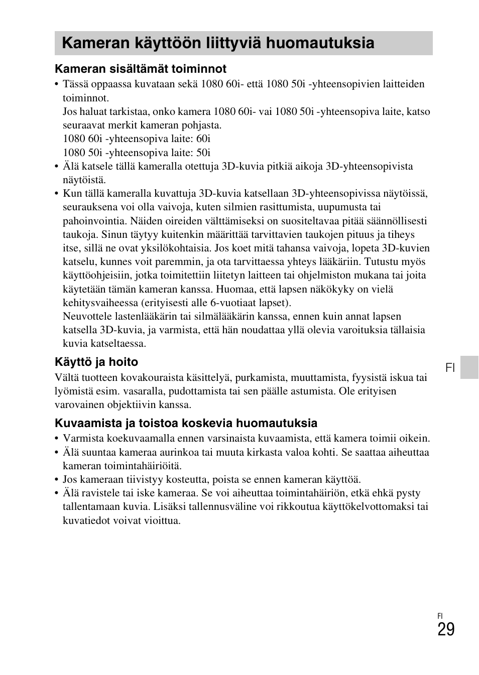 Kameran käyttöön liittyviä huomautuksia | Sony DSC-TX30 User Manual | Page 457 / 643