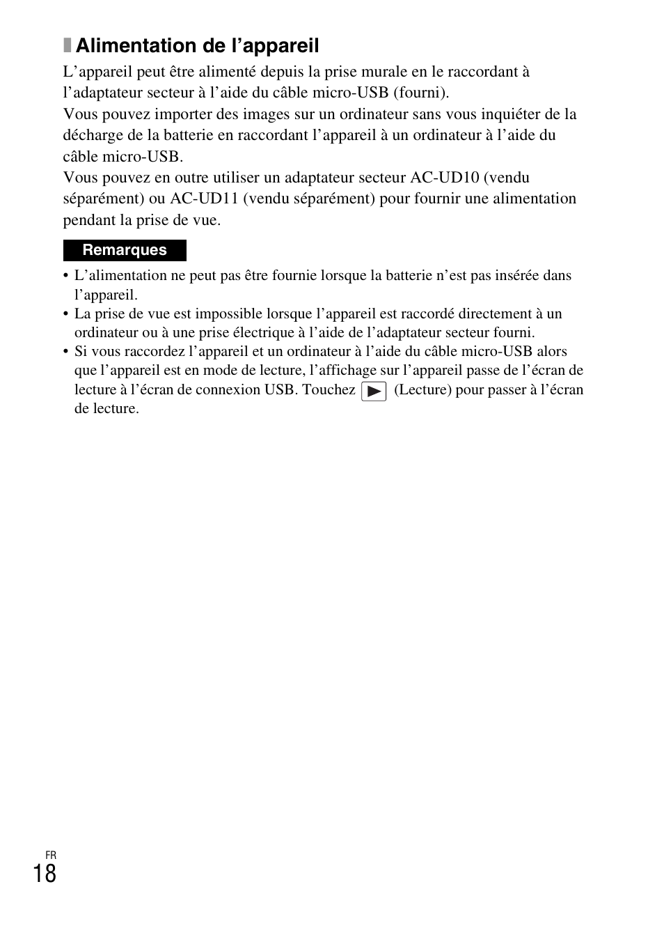 Xalimentation de l’appareil | Sony DSC-TX30 User Manual | Page 54 / 643