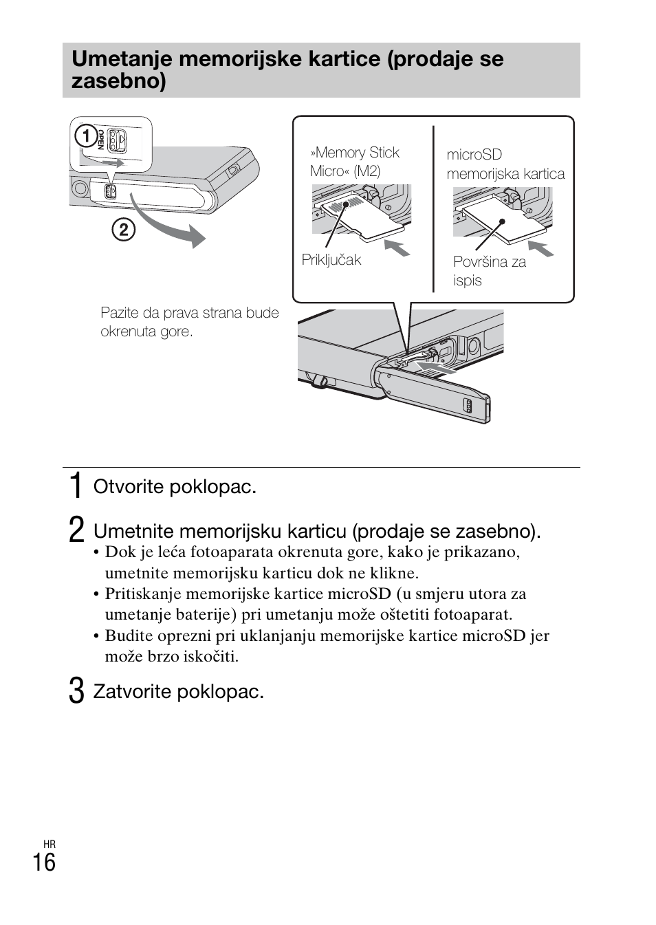 Umetanje memorijske kartice (prodaje se zasebno) | Sony DSC-TX30 User Manual | Page 546 / 643