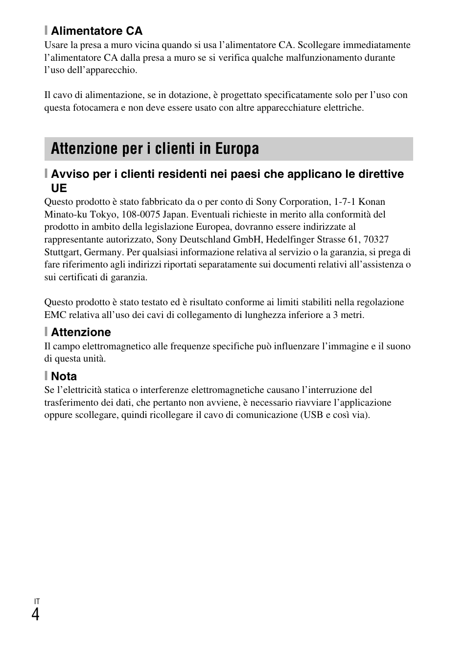 Attenzione per i clienti in europa | Sony DSC-TX30 User Manual | Page 78 / 643