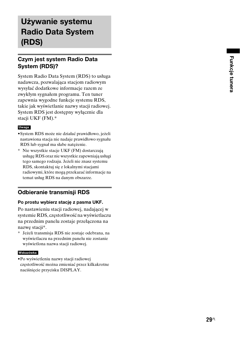 Używanie systemu radio data system (rds), Używanie systemu radio data system, Rds) | Czym jest system radio data system (rds), Odbieranie transmisji rds | Sony RHT-G1550 User Manual | Page 173 / 196