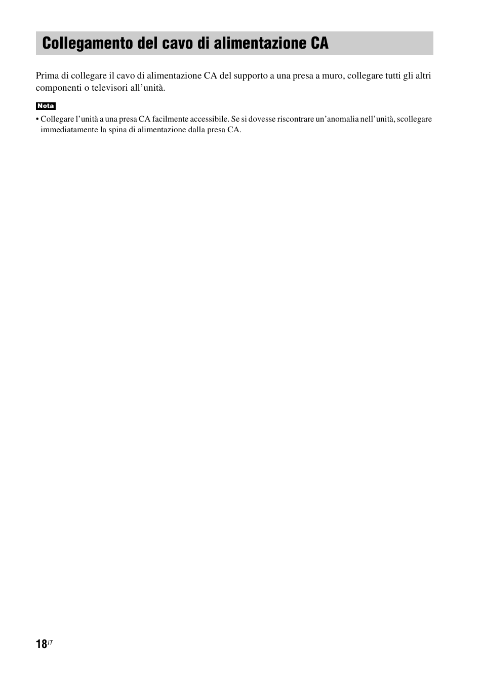 Collegamento del cavo di alimentazione ca, Collegamento del cavo di alimentazione | Sony RHT-G1550 User Manual | Page 66 / 196