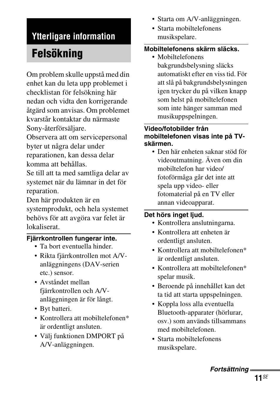 Ytterligare information, Felsökning | Sony TDM-MP10 User Manual | Page 83 / 128