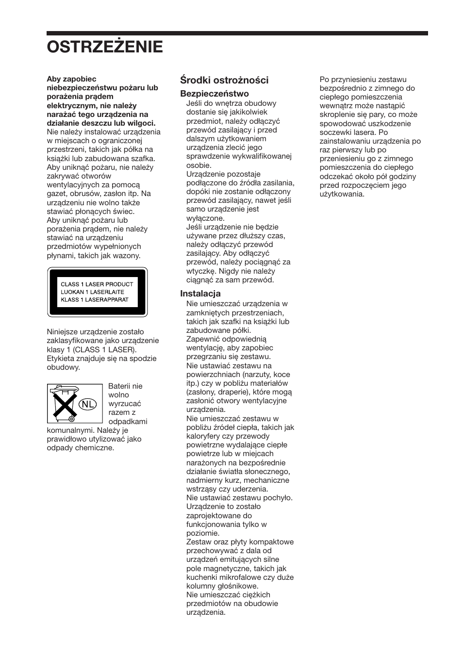 Ostrzeżenie, Środki ostrożności | Sony DAV-S888 User Manual | Page 432 / 516