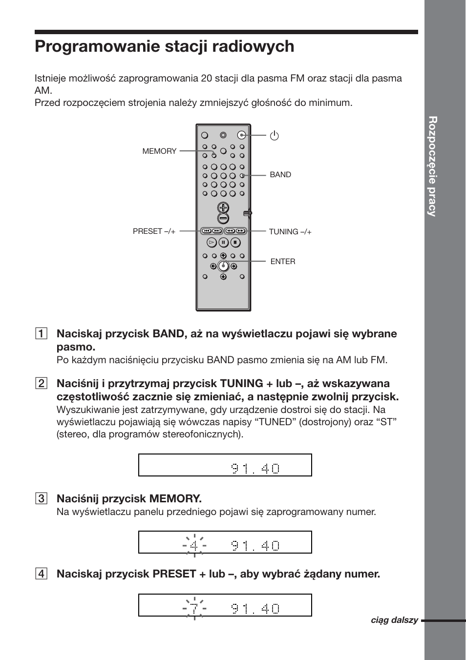 Programowanie stacji radiowych, Rozpoczęcie pracy, Ciąg dalszy | Sony DAV-S888 User Manual | Page 459 / 516