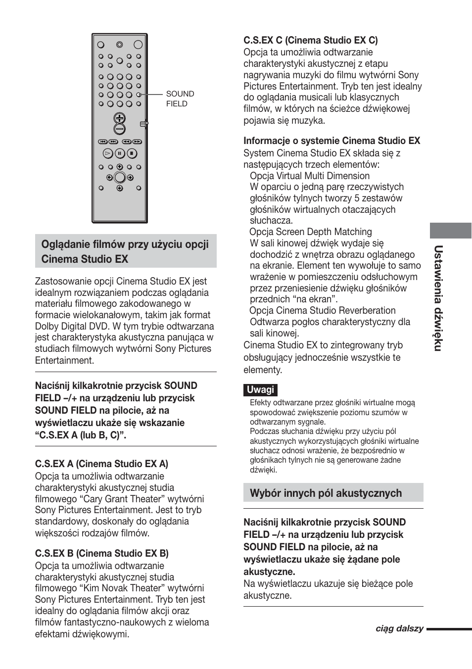 Ustawienia dźwięku, Wybór innych pól akustycznych | Sony DAV-S888 User Manual | Page 479 / 516