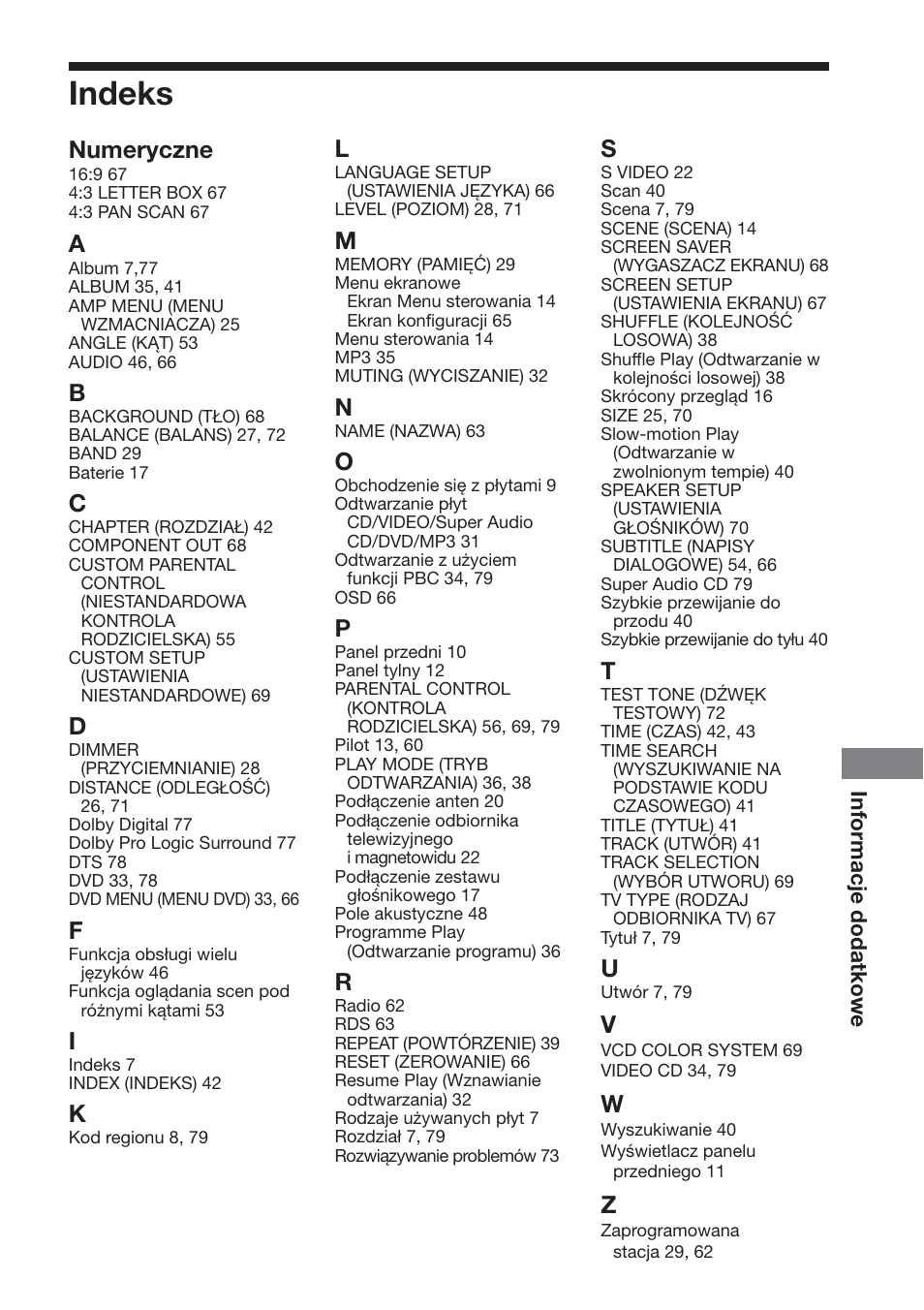 Indeks, Numeryczne | Sony DAV-S888 User Manual | Page 515 / 516