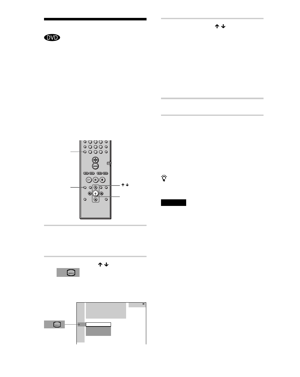 Anzeigen der untertitel, Drücken sie während der wiedergabe dvd display, Wählen sie mit x / x die sprache aus | Drücken sie enter | Sony DAV-S888 User Manual | Page 54 / 516