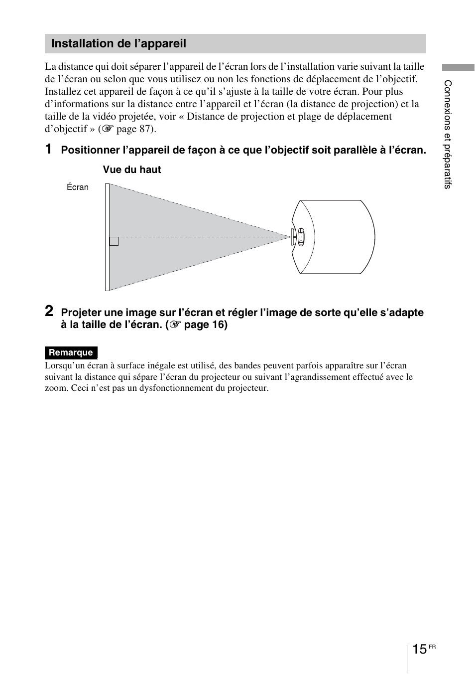 Installation de l’appareil | Sony VPL-HW55ES User Manual | Page 105 / 459