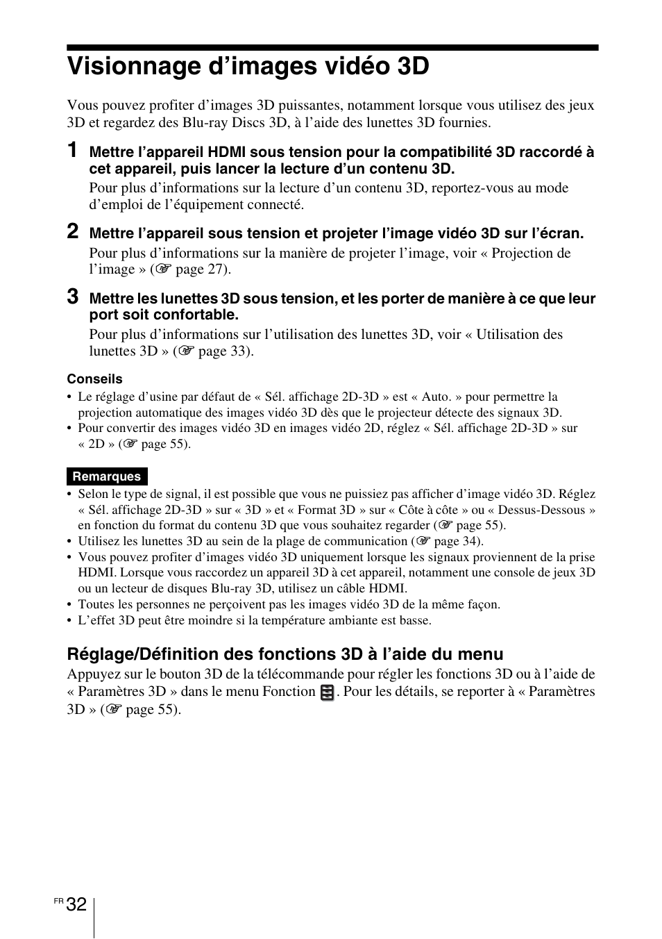 Visionnage d’images vidéo 3d | Sony VPL-HW55ES User Manual | Page 122 / 459