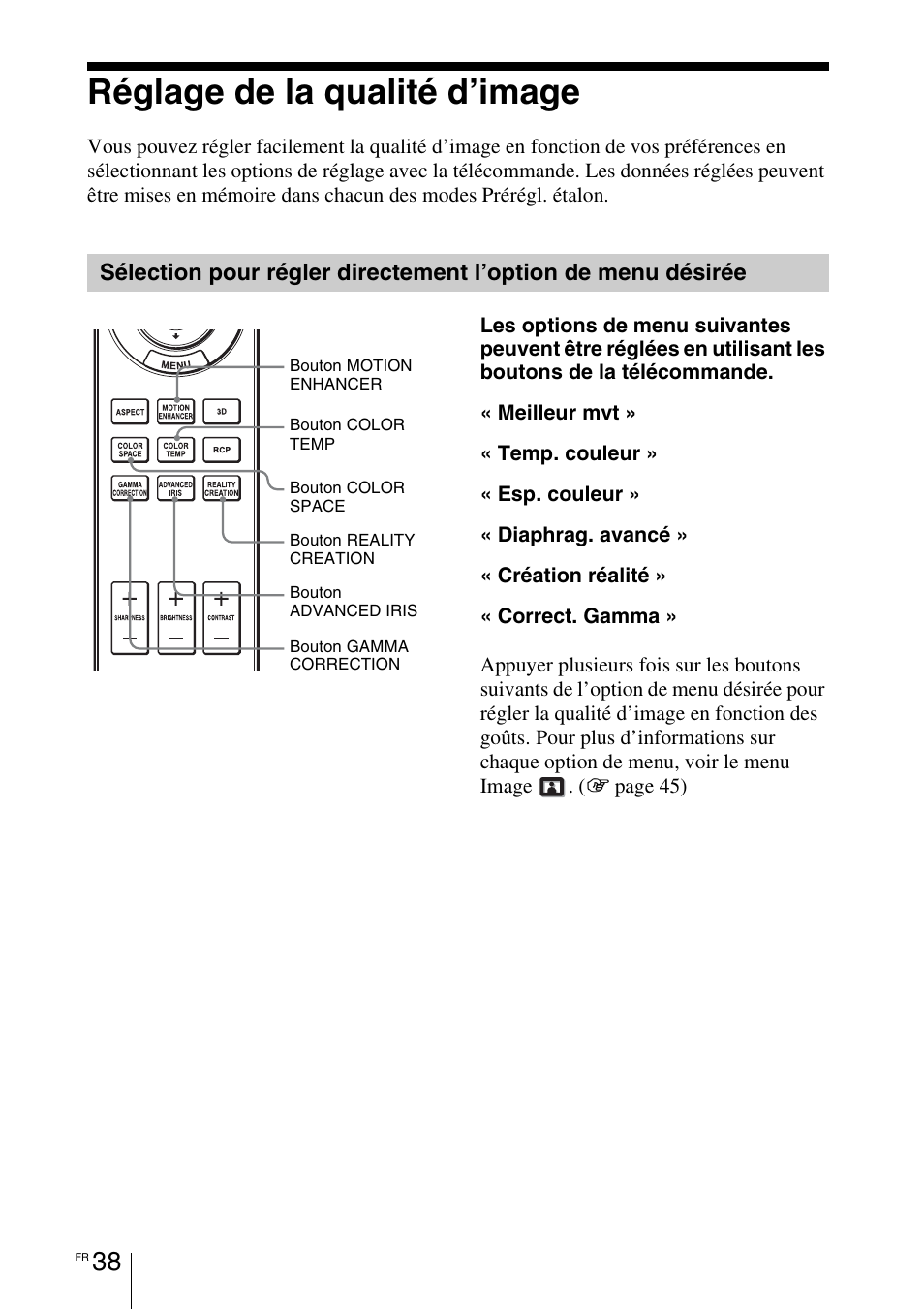 Réglage de la qualité d’image | Sony VPL-HW55ES User Manual | Page 128 / 459