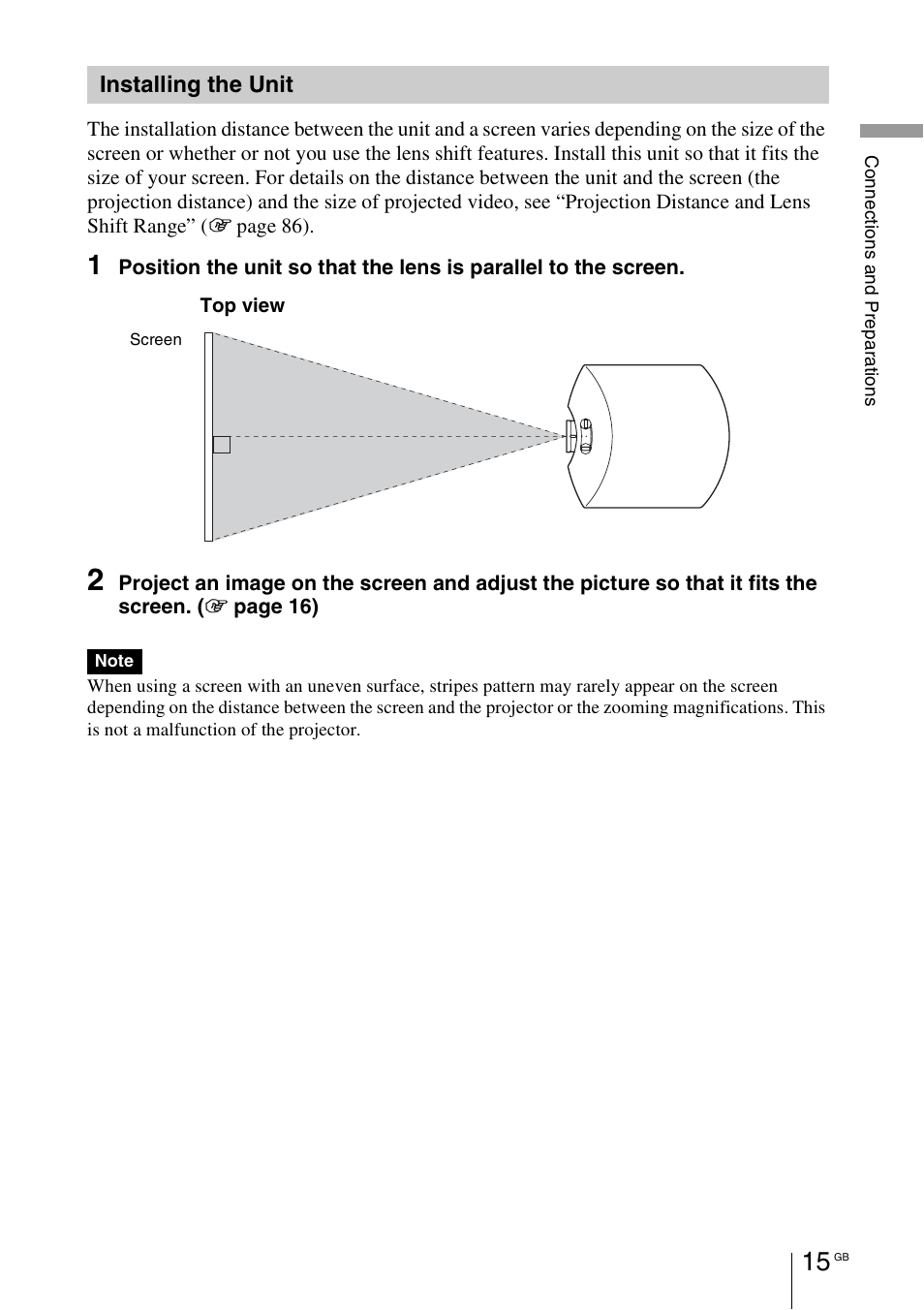 Installing the unit | Sony VPL-HW55ES User Manual | Page 15 / 459
