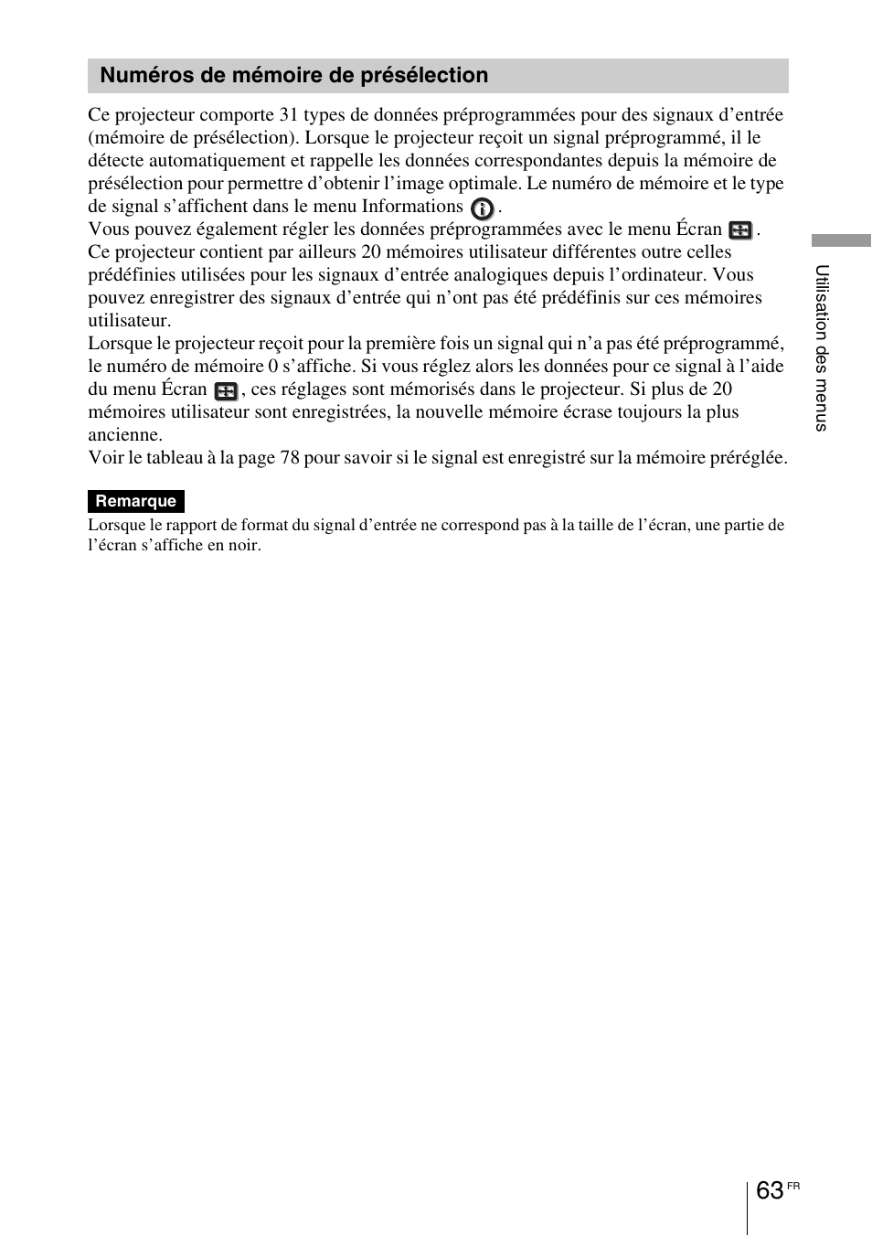 Numéros de mémoire de présélection | Sony VPL-HW55ES User Manual | Page 153 / 459