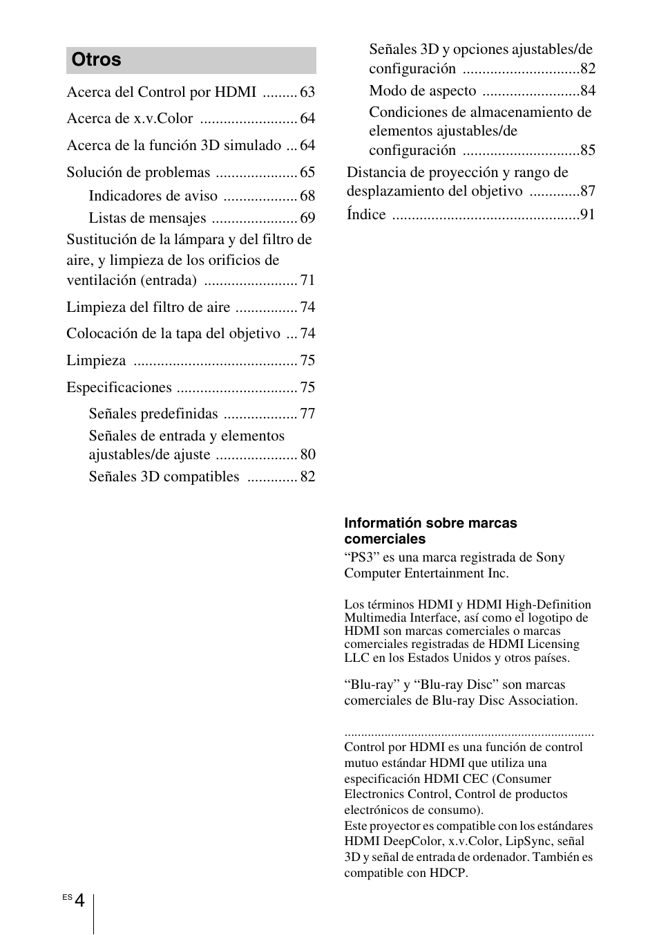 Otros | Sony VPL-HW55ES User Manual | Page 186 / 459