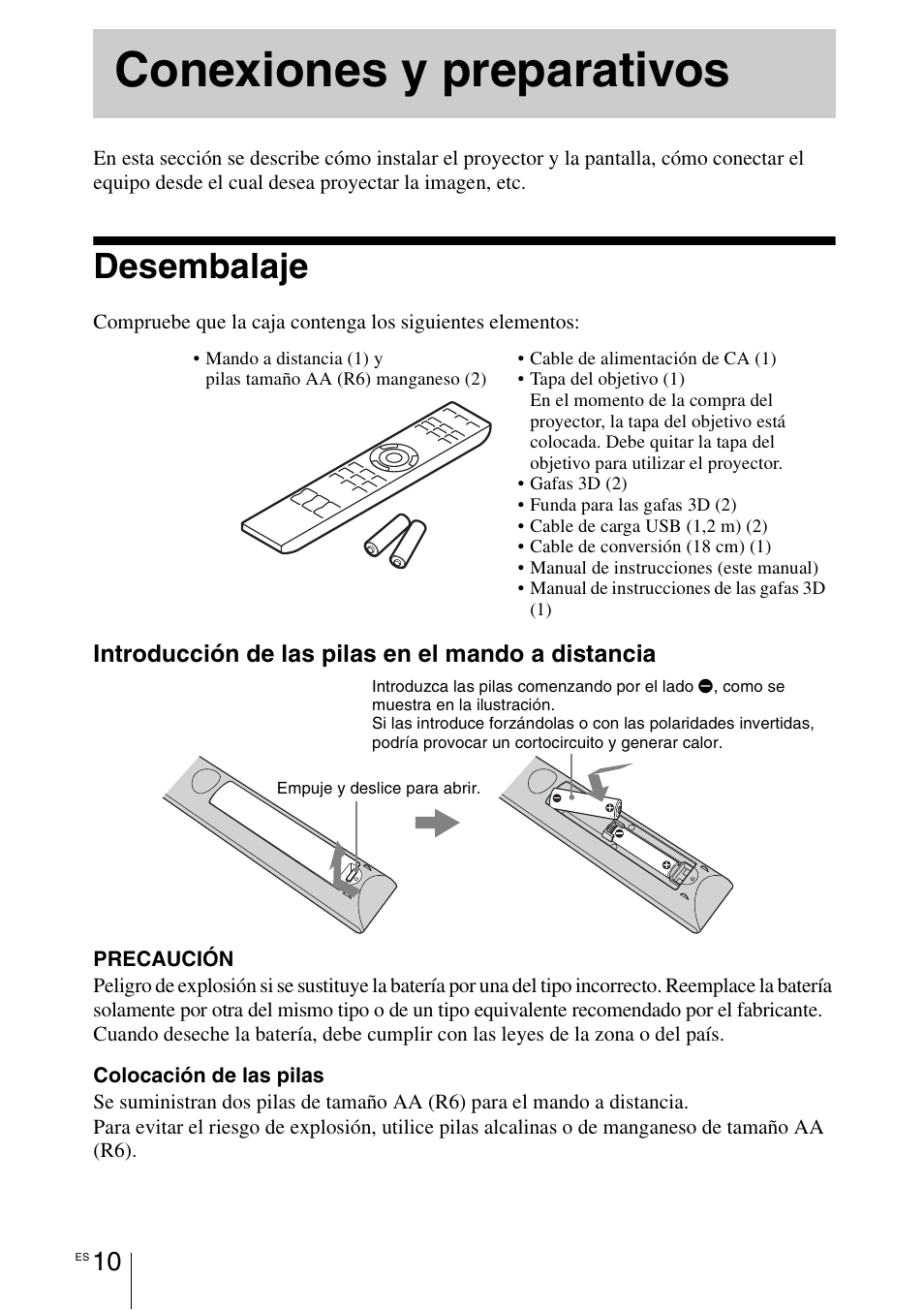Conexiones y preparativos, Desembalaje | Sony VPL-HW55ES User Manual | Page 192 / 459