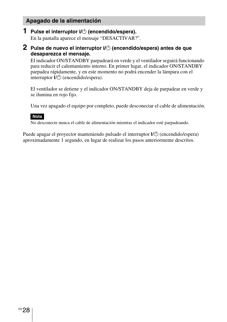 Apagado de la alimentación | Sony VPL-HW55ES User Manual | Page 210 / 459