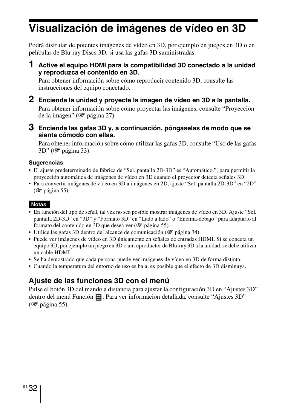 Visualización de imágenes de vídeo en 3d | Sony VPL-HW55ES User Manual | Page 214 / 459