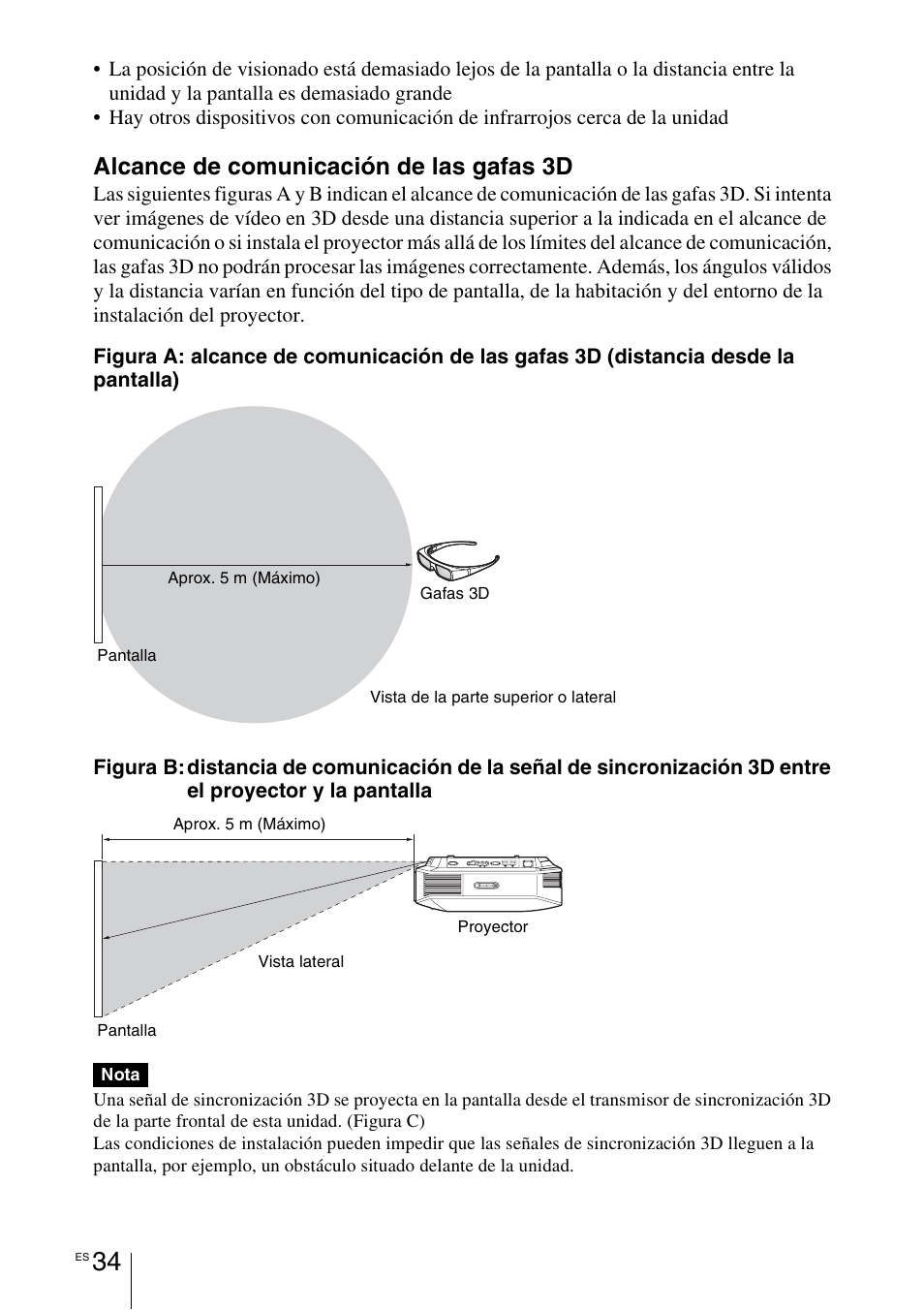 Alcance de comunicación de las gafas 3d | Sony VPL-HW55ES User Manual | Page 216 / 459