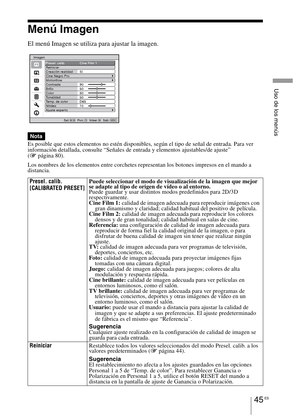 Menú imagen | Sony VPL-HW55ES User Manual | Page 227 / 459